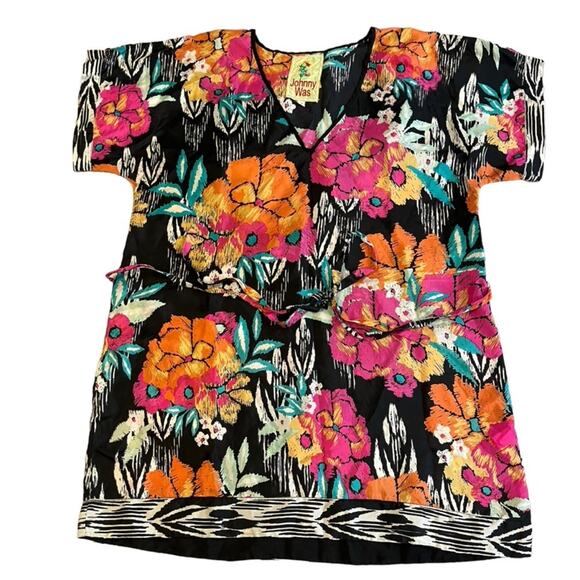 Johnny Was Tops - Johnny Was 100% Silk Floral Pullover Mumu Tunic Top Short Sleeve V-Neck Size XS